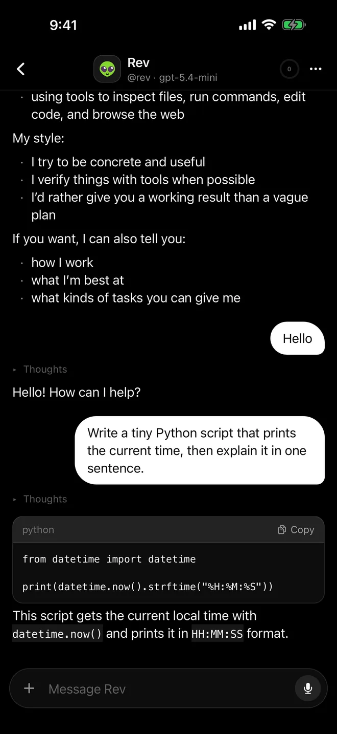 Streaming replies, with a copy button on every code block
